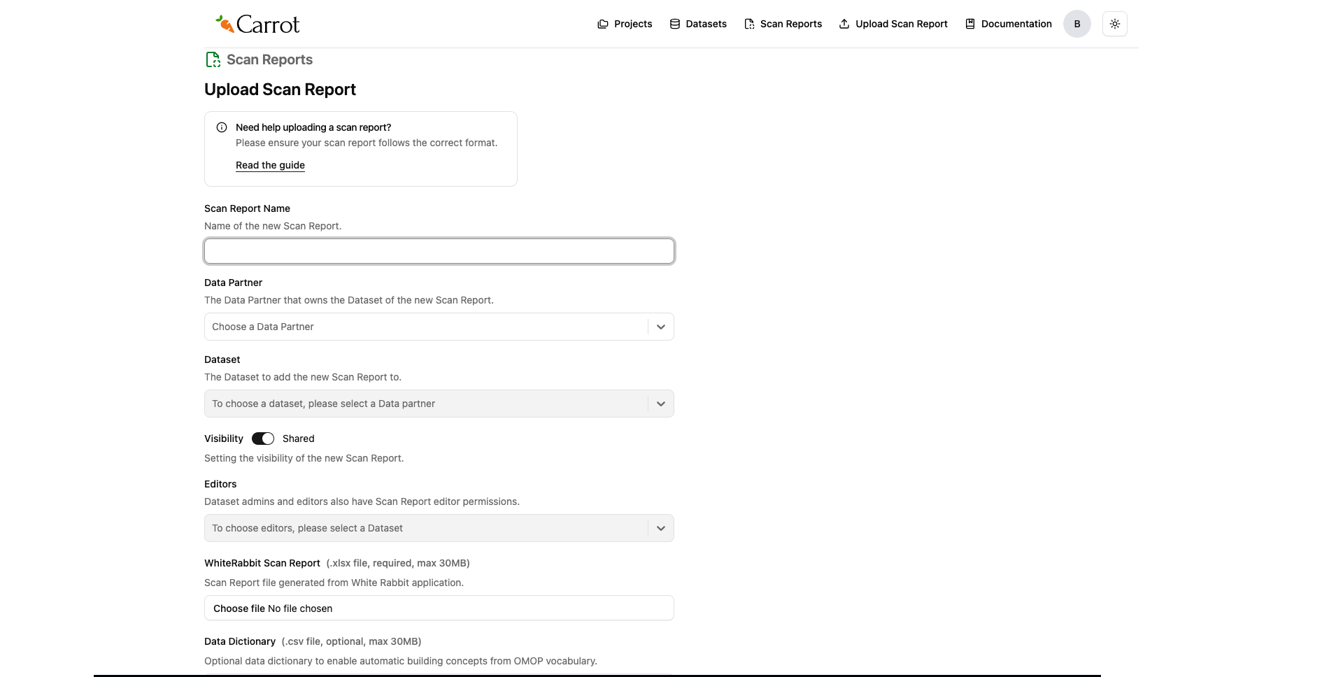 Carrot Mapper Scan Report Upload Interface