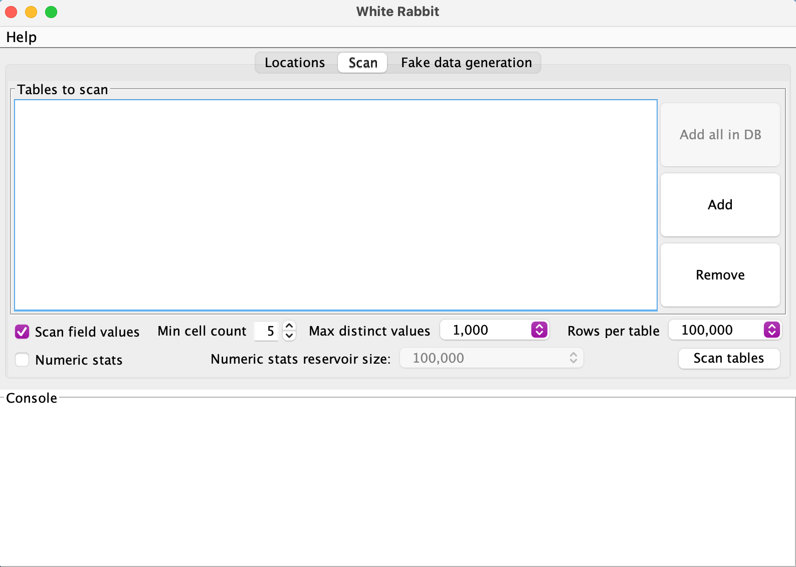 WhiteRabbit Scan Options Configuration